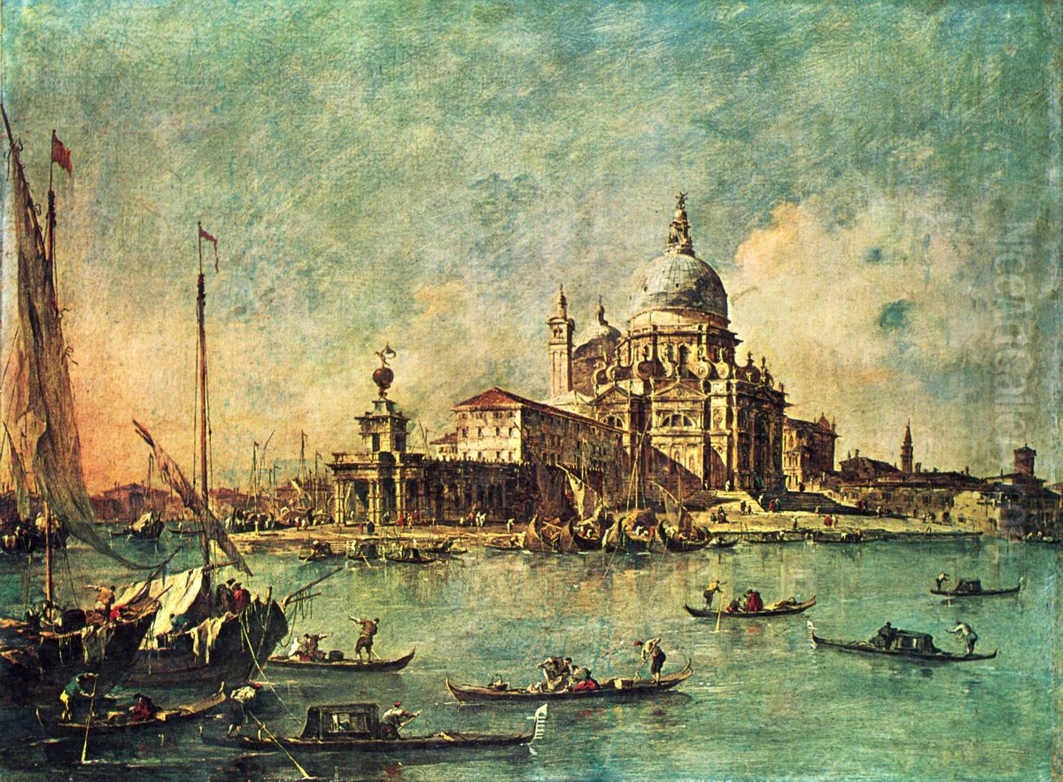 Blick auf Punta della Dogana und Santa Maria della Salute Oil Painting by Francesco Guardi Blick auf Punta della Dogana und Santa Maria della Salute Oil Painting by Francesco Guardi