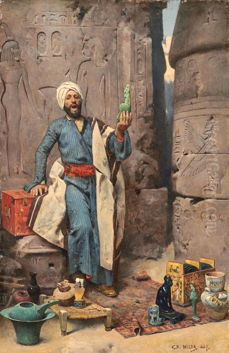 The Jade-green IsisorThe Egyptian Antiques Seller Oil Painting by Charles Wilda