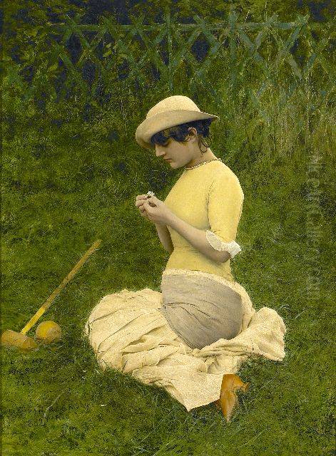 He loves me, he loves me not Oil Painting by Jan van Beers