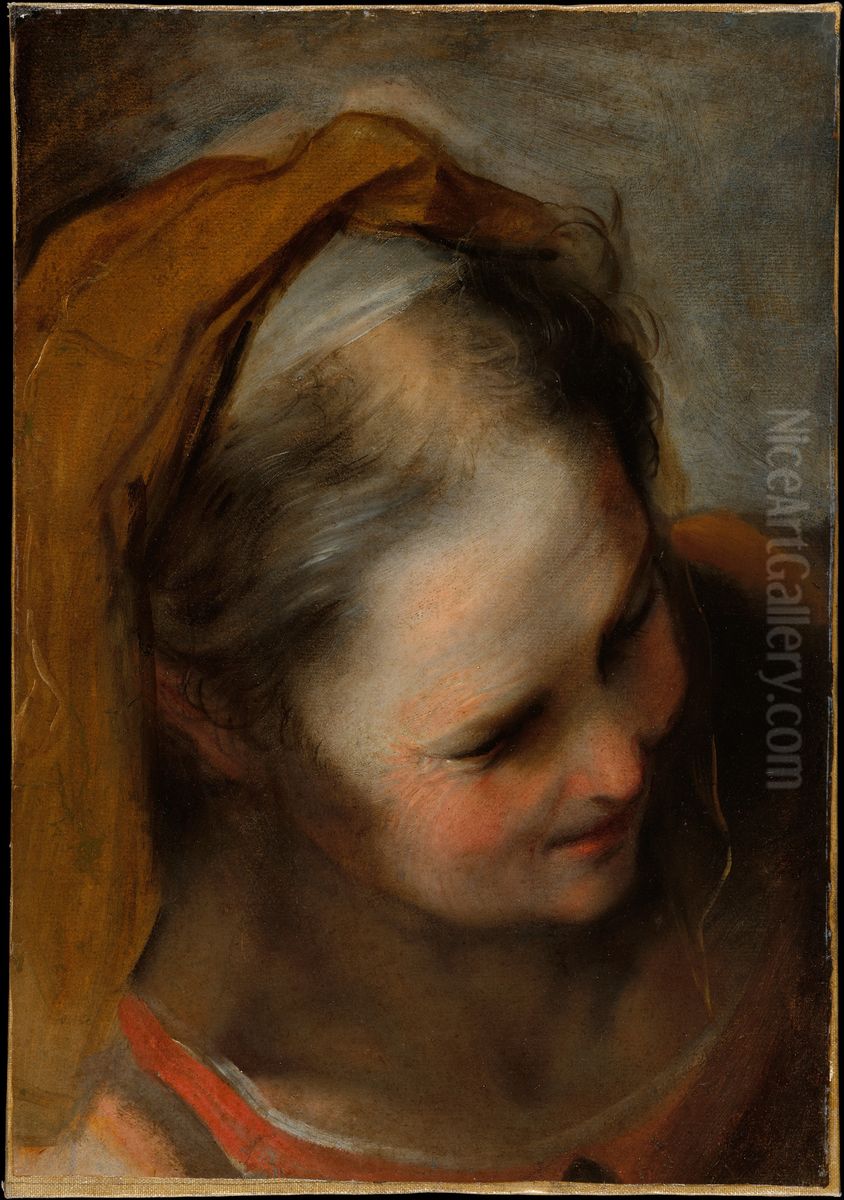 Head of an Old Woman Looking to Lower Right (Saint Elizabeth) Oil Painting by Federico Barocci