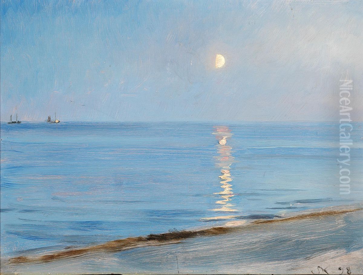 Evening at Skagen Beach. Moonlight. Oil Painting by Peder Severin Kroyer