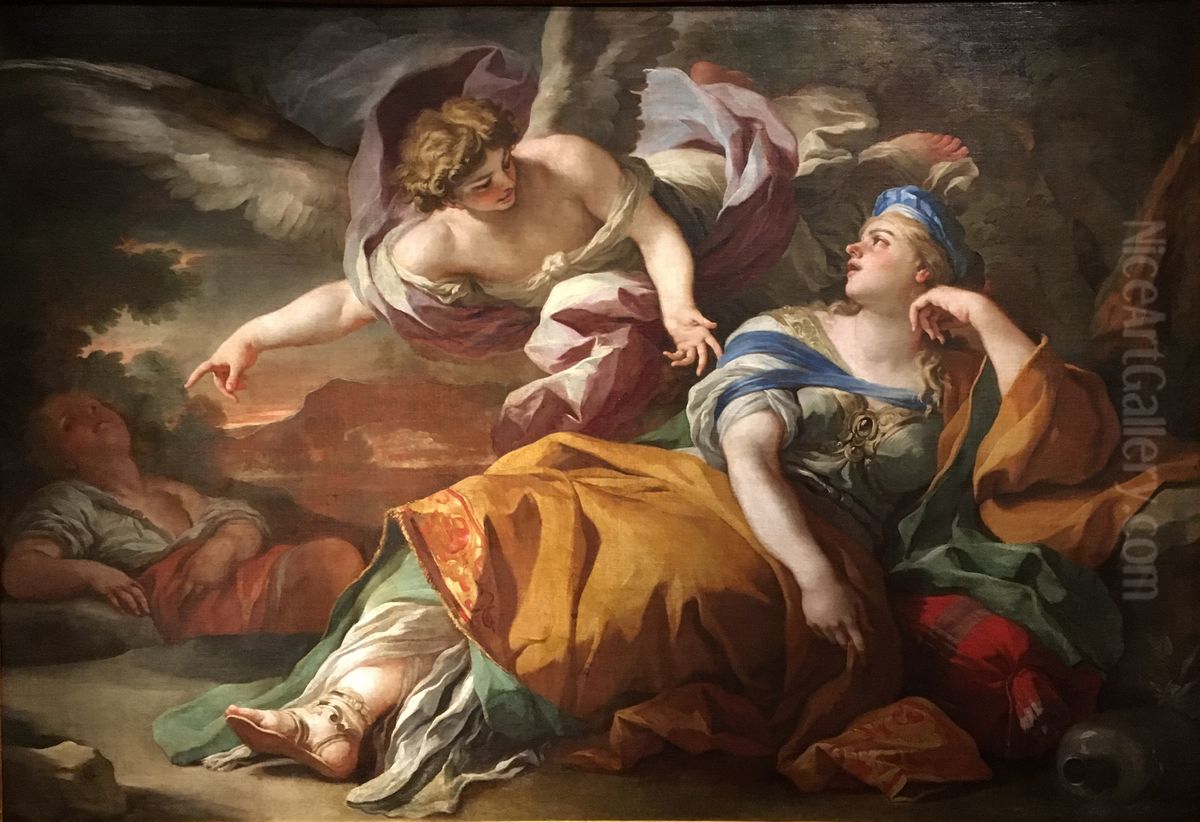 Agar e Ismaele nel deserto confortati dall'angelo Oil Painting by Francesco Solimena