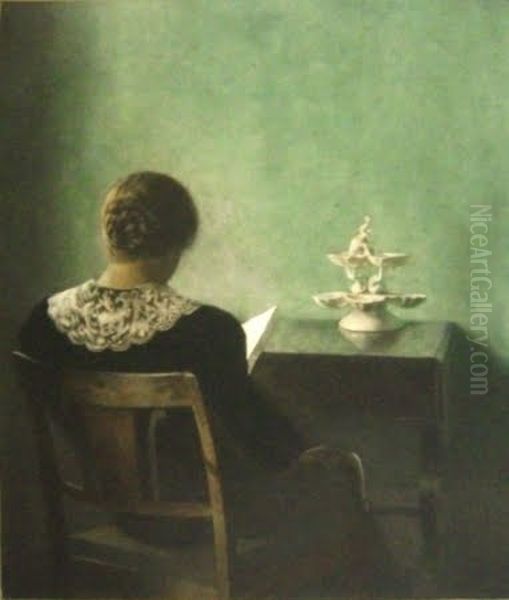 Woman reading Oil Painting by Peter Ilsted