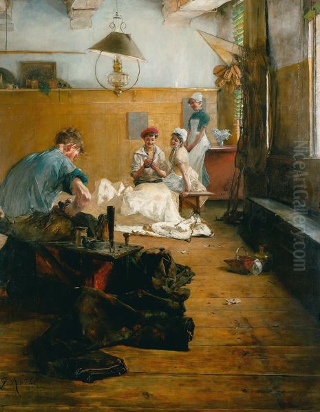 Sailmaker's workshop in Lubeck, Germany Oil Painting by Gotthardt Kuehl