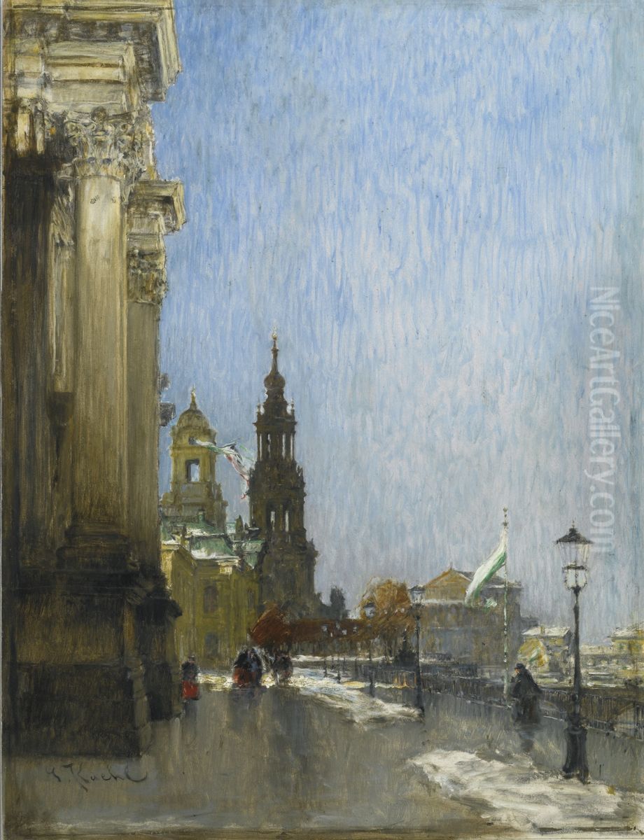 Blick von der Bruhl'schen Terrasse auf Hofkirche und Semperoper, Dresden Oil Painting by Gotthardt Kuehl