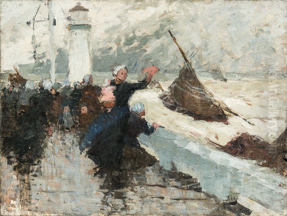 Mother and Child at Shore Oil Painting by Eugene Lawrence Vail