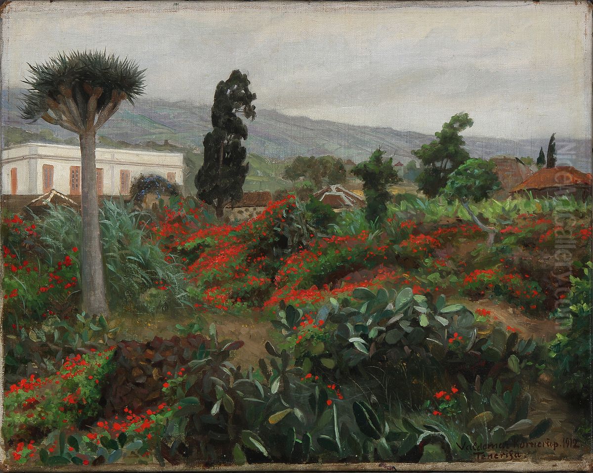 View of Tenerife with the Teide Mountains in the background. Oil Painting by Valdemar Kornerup