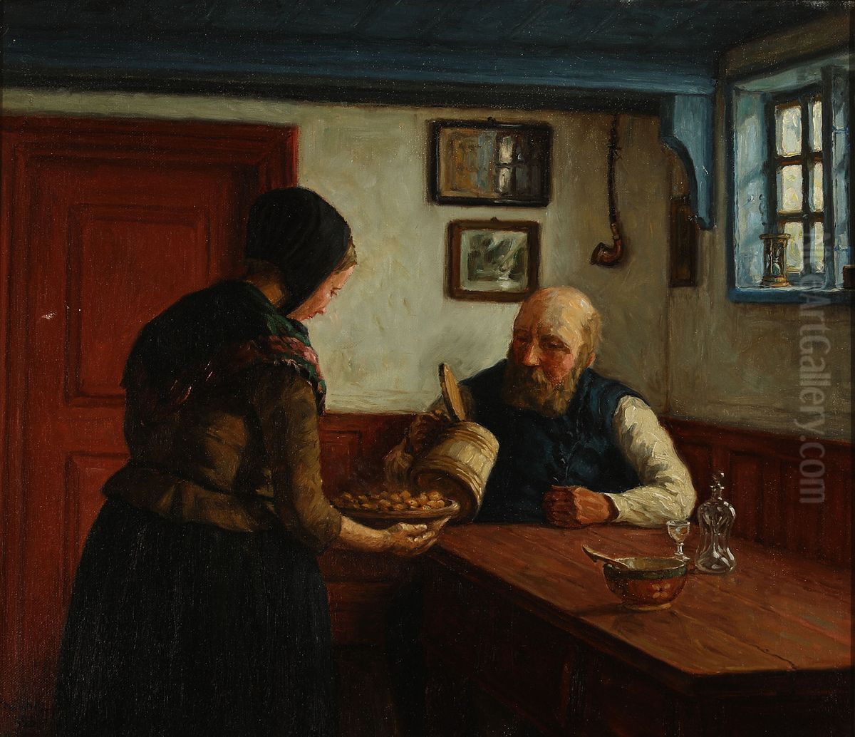 Det tomme olkrus Oil Painting by Valdemar Magaard