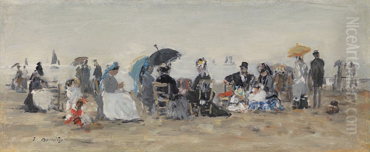 Trouville, scene de plage Oil Painting by Eugene Louis Boudin