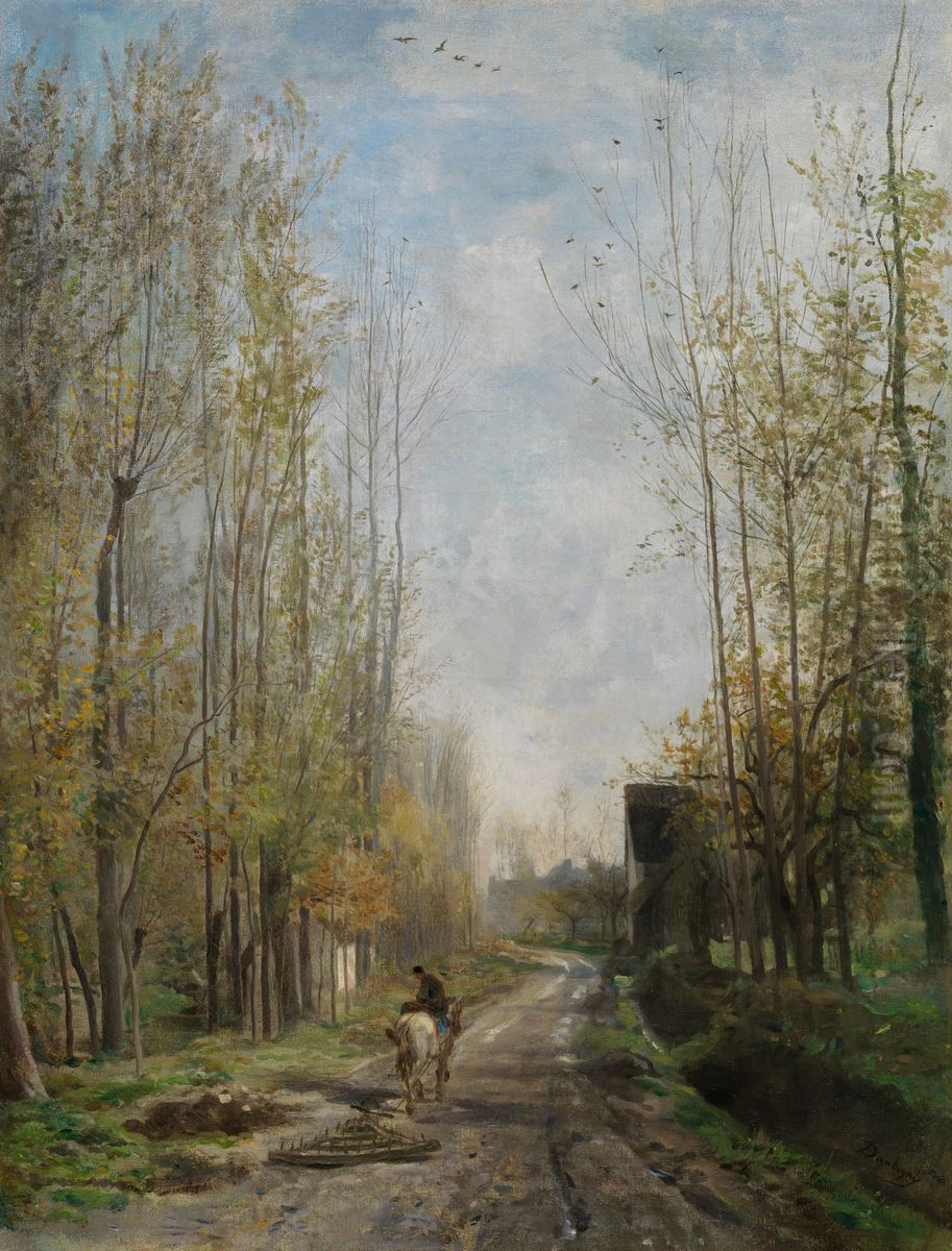 Paysan a cheval, tirant une herse, pres de Valmondois Oil Painting by Charles-Francois Daubigny