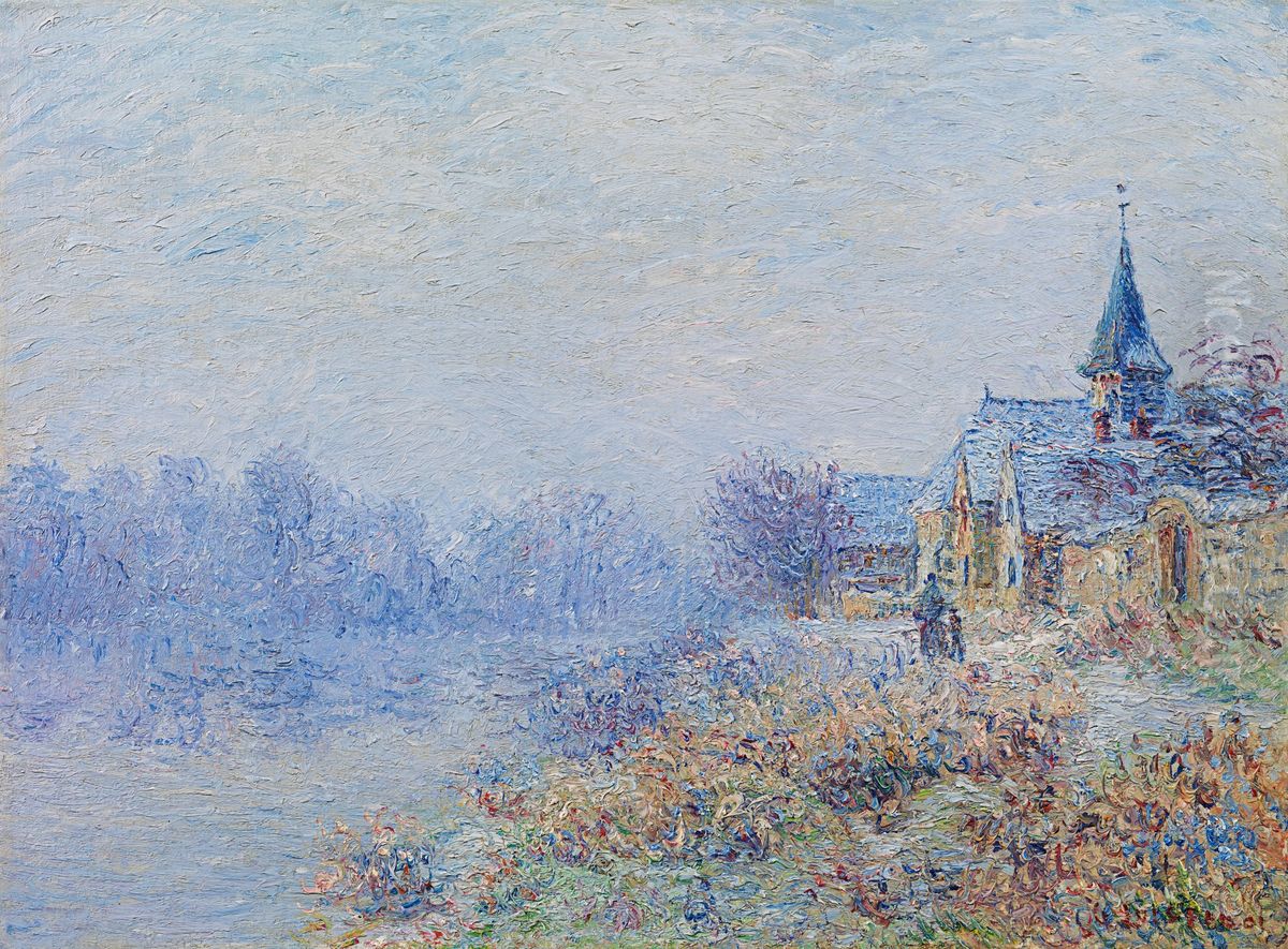 Village au bord de la riviere (Porte-Joie) Oil Painting by Gustave Loiseau