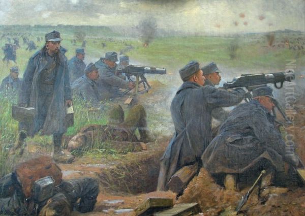 Abwehrkampf einer MG-Abteilung. Maschinengewehrabteilung II des Infanterieregiments Nr. 4 