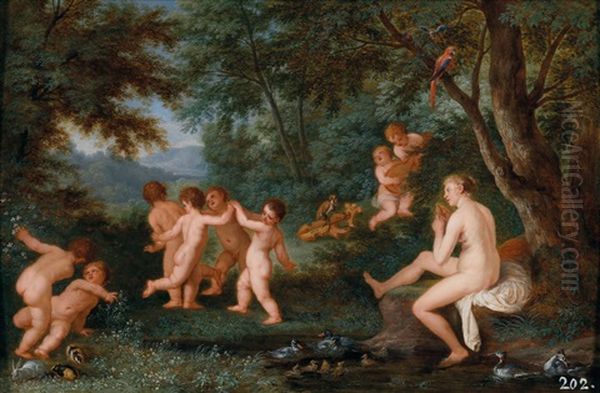 Wooded landscape with the toilet of Venus and frolicking putti Oil Painting by Jan Brueghel the Younger