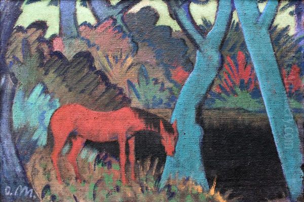 Horse at Black Water Oil Painting by Otto Mueller