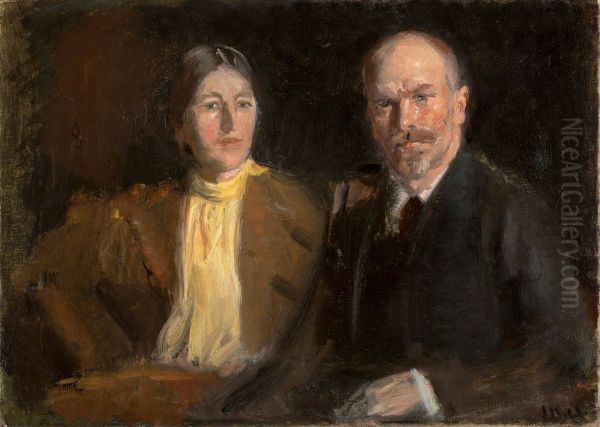Selvportraet med Anna Ancher. Oil Painting by Michael Peter Ancher