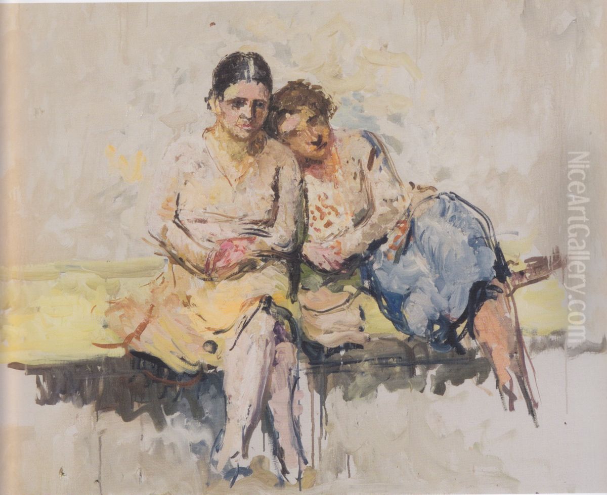 Friends (Marianne Seeger and Klothilde Esterl) Oil Painting by Felix Esterl