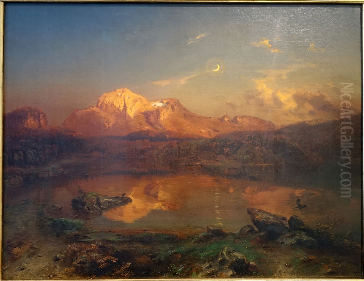 Hoher Goll im Alpengluhen Oil Painting by Carl Rottmann