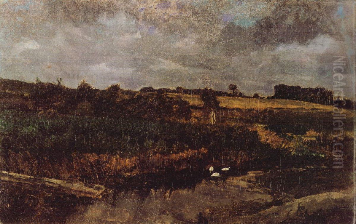 Schilffeld mit Enten / Gewitterstimmung bei Ferch Oil Painting by Carl Schuch