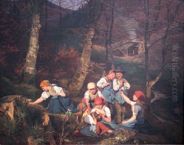Kinder im Walde Oil Painting by Ferdinand Georg Waldmuller
