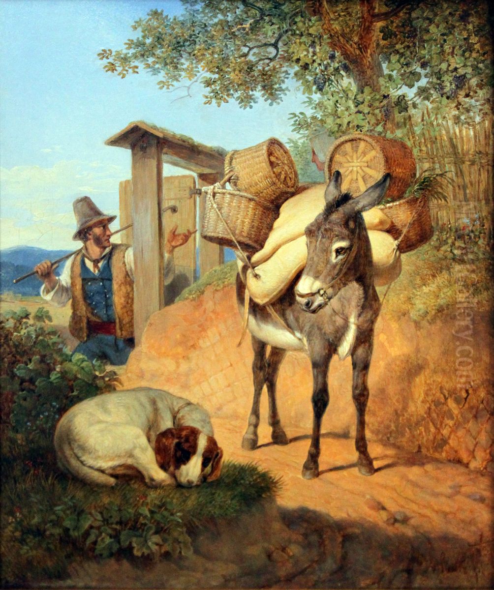 Donkey, dog and driver Oil Painting by Carl Wilhelm von Heideck
