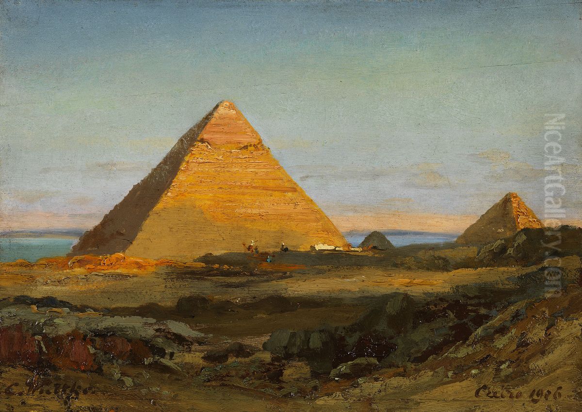 The pyramids of Giza Oil Painting by Carl Wuttke The pyramids of Giza Oil Painting by Carl Wuttke