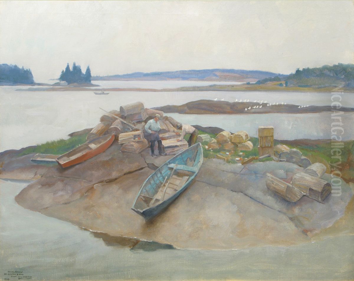 Mending Traps, Martinsville, Maine Oil Painting by N. C. Wyeth