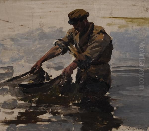 Rybak z sieciami Oil Painting by Leon Wyczolkowski