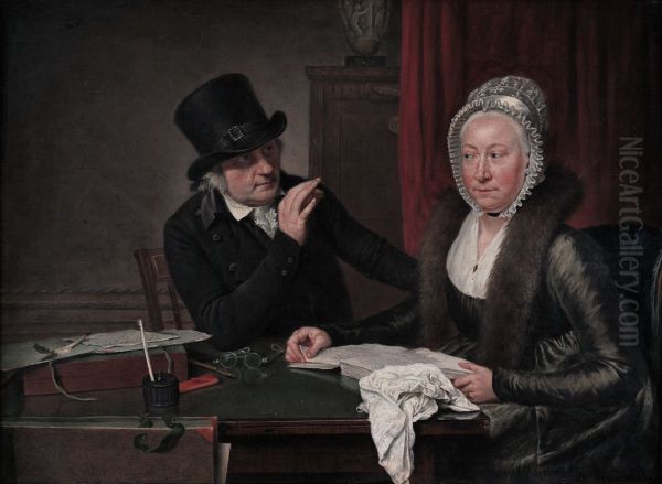 Wybrand Hendriks and wife Agatha Ketel Oil Painting by Wybrand Hendricks