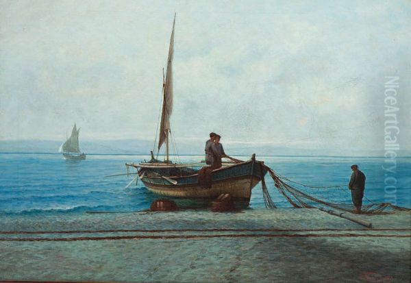Beach of Volos Oil Painting by Yannis Poulakas