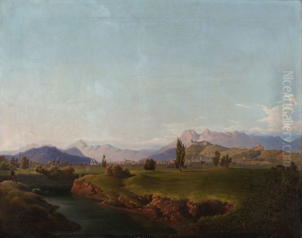 Ljubljana from the Izica Oil Painting by Anton Karinger