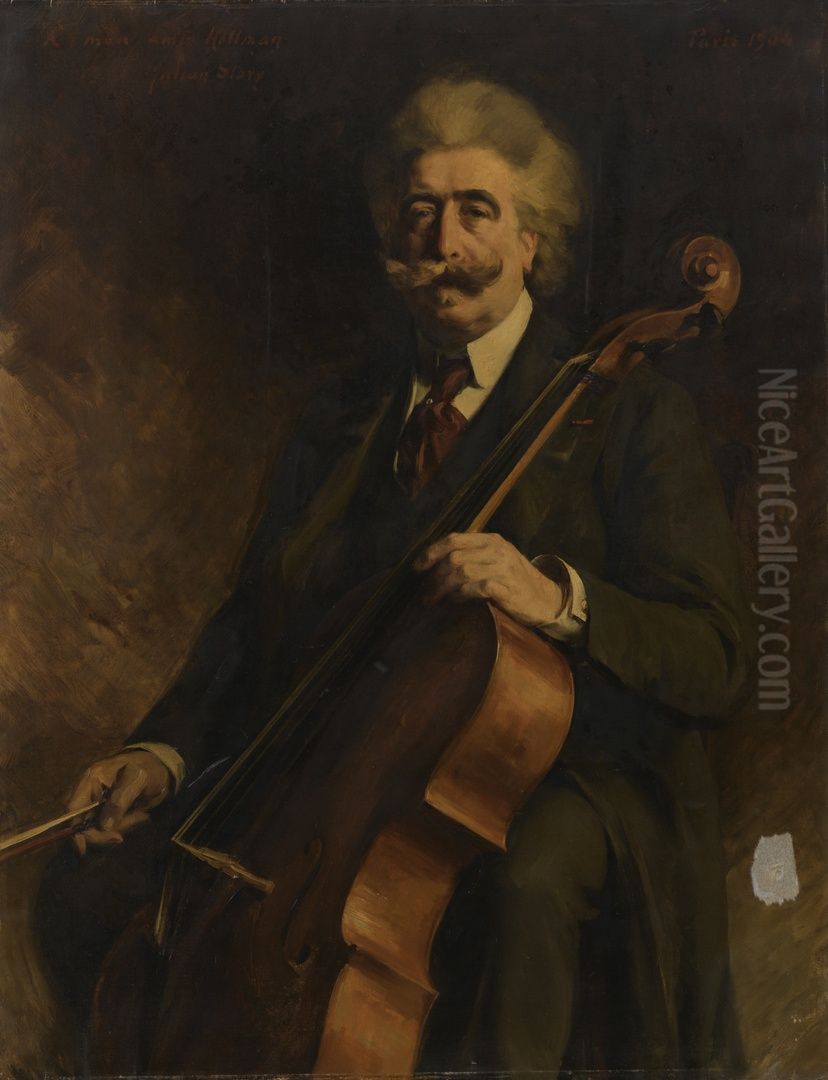 Portret van Joseph C.H. Hollman (1852-1926), cellist Oil Painting by Julian Russell Story
