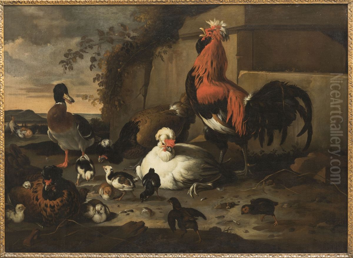 Pluimvee Oil Painting by Melchior D'Hondecoeter