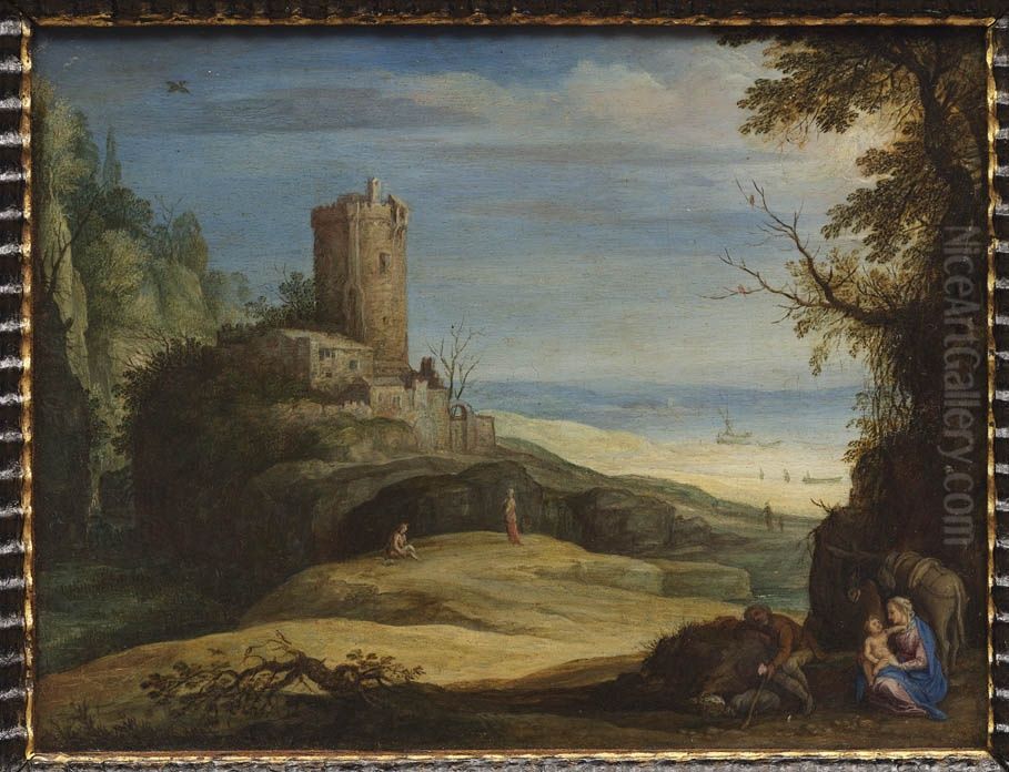 Landschap met de rust op de vlucht naar Egypte Oil Painting by Paul Bril