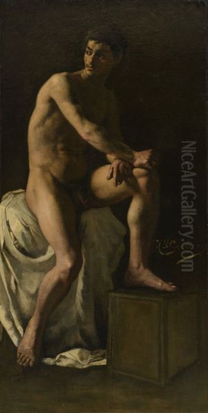 Portret van een zittende naakte man Oil Painting by Henri Goovaerts