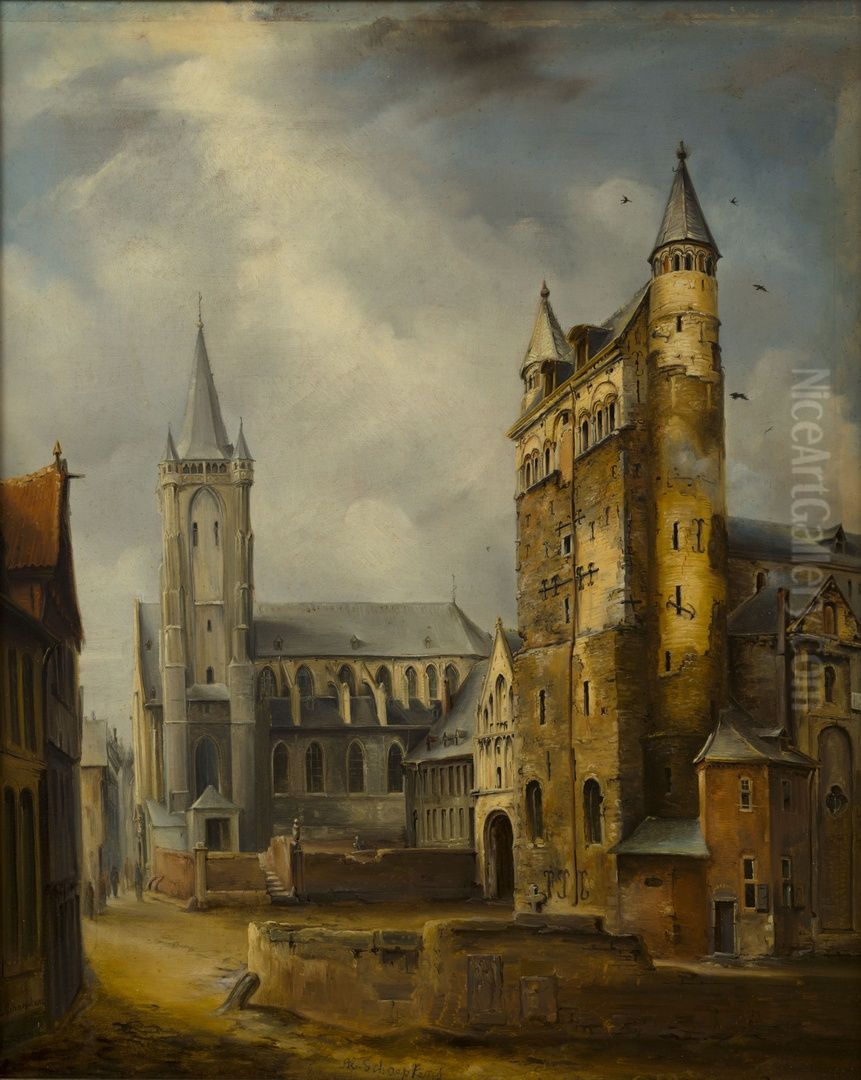 O.L.Vrouwekerk en Sint-Nicolaaskerk te Maastricht Oil Painting by Alexander Schaepkens