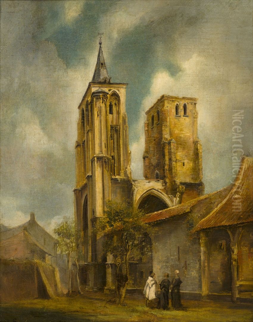 De torens van de kerk van het St.Antoniusklooster te Maastricht Oil Painting by Alexander Schaepkens