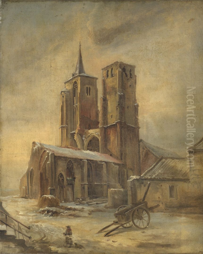 De ruines van de kerk van het St.Antoniusklooster te Maastricht Oil Painting by Alexander Schaepkens