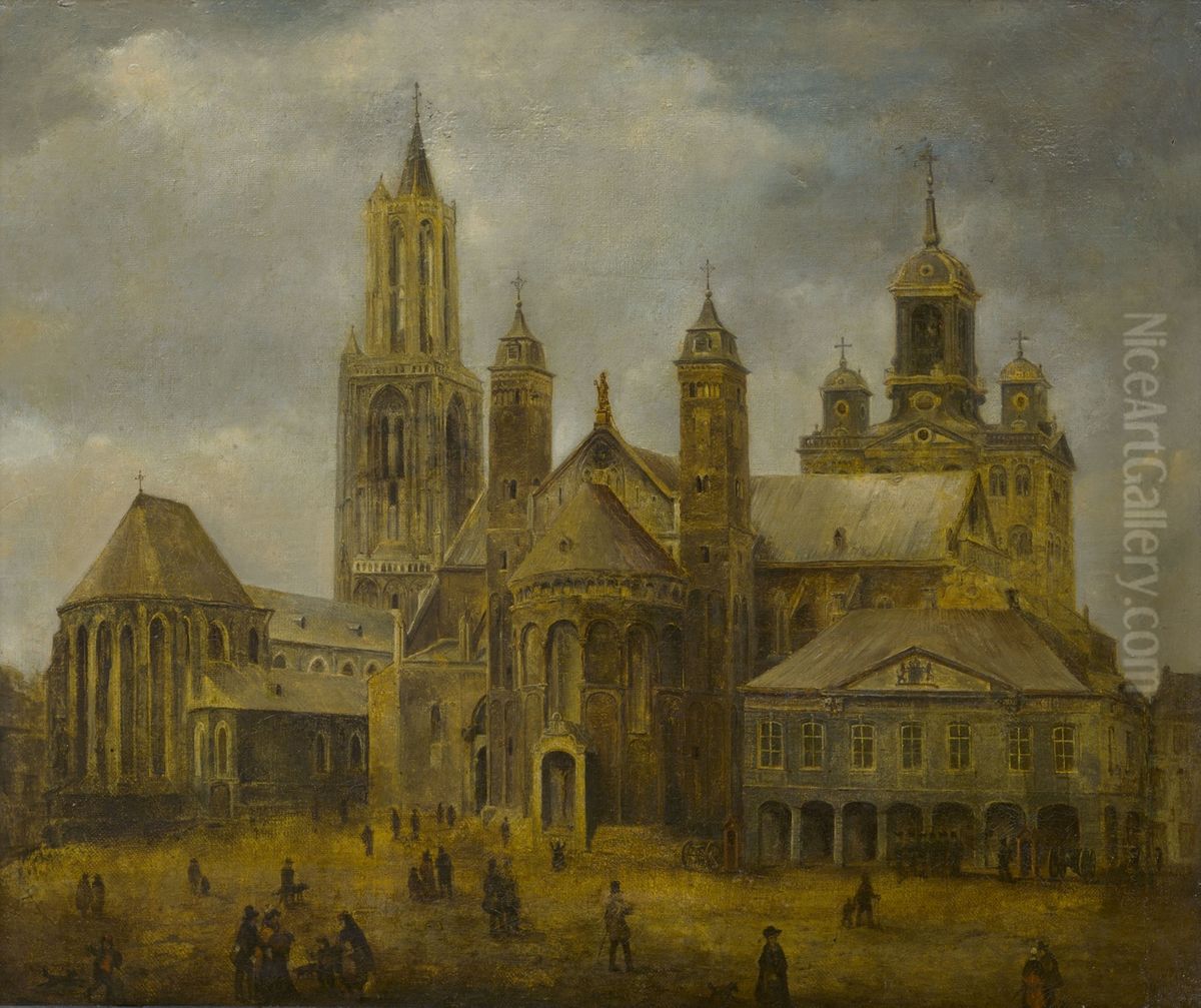 Gezicht op de westzijde van het Vrijthof Oil Painting by Alexander Schaepkens