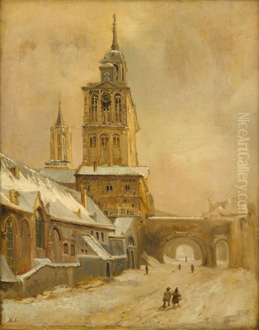 De westbouw van de Sint-Servaaskerk en het klooster Oil Painting by Alexander Schaepkens