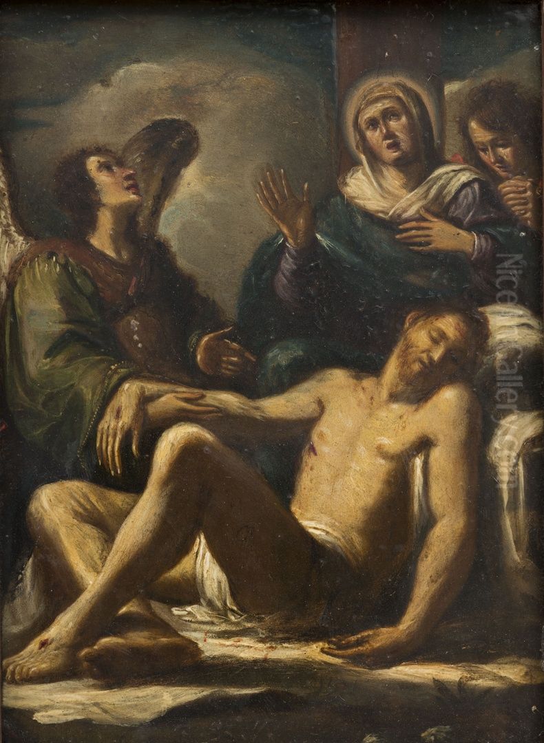 Pieta met engelen Oil Painting by Giovanni Francesco Barbieri