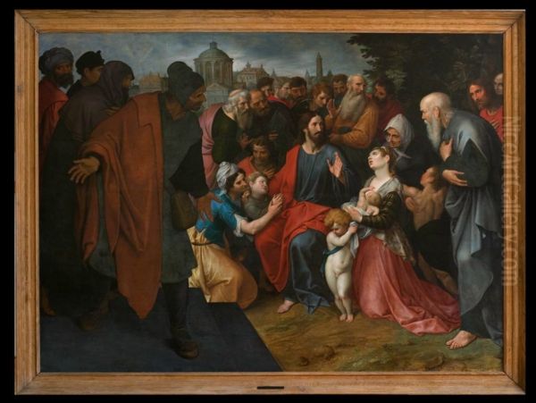 Christ benissant les enfants Oil Painting by Ambrosius Francken I