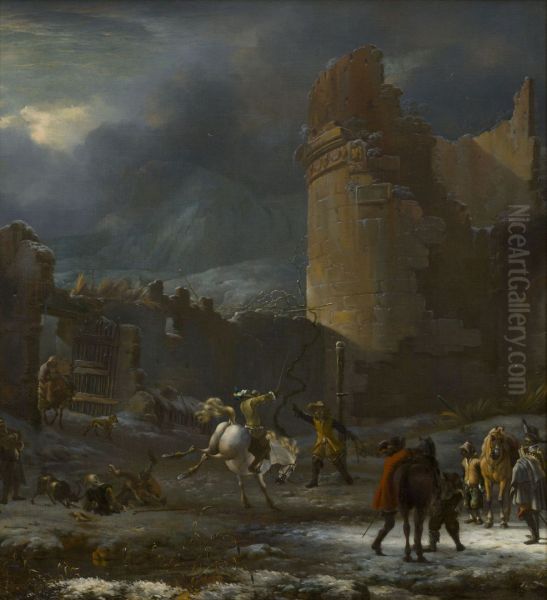 Paardendressuur in winters Rome Oil Painting by Willem Schellinks