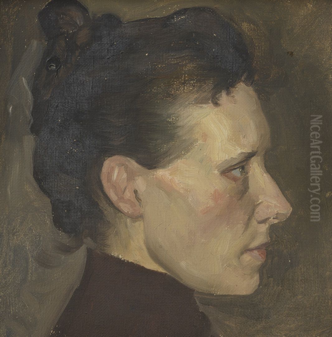 Portret van mevr. Caroline Elisabeth Helene Goovaerts-Meyer Oil Painting by Henri Goovaerts