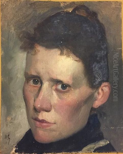 Portret van Lily Goovaerts Oil Painting by Henri Goovaerts