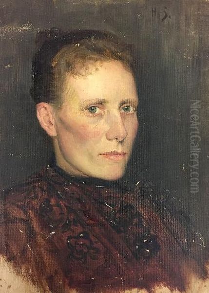 Portret van Lily Goovaerts Oil Painting by Henri Goovaerts