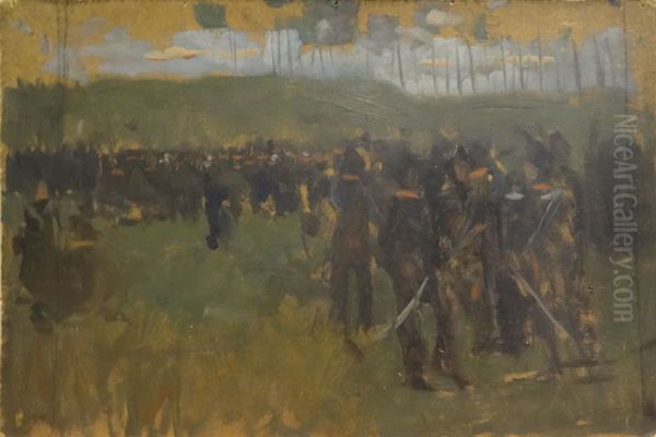 Voorstudie Dienstdoende schutterij Maastricht Oil Painting by Henri Goovaerts