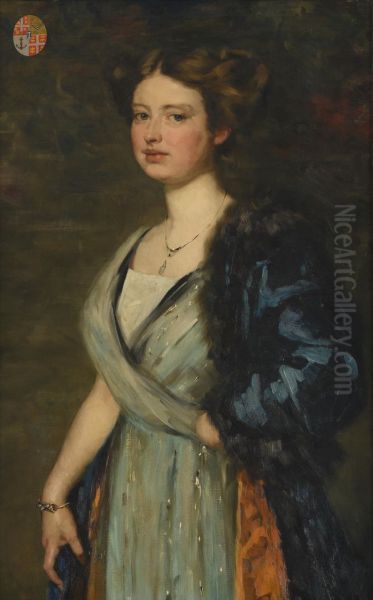 Portret van mw. R.J.J. baronesse Dirkinck von Kolenfeld (geb. 1890 Obbicht, in 1911 gehuwd met G.F. de Roo) Oil Painting by Therese Schwartze