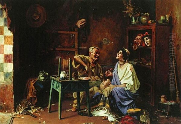 In the Masks Worshop Oil Painting by Pavel Svedomsky
