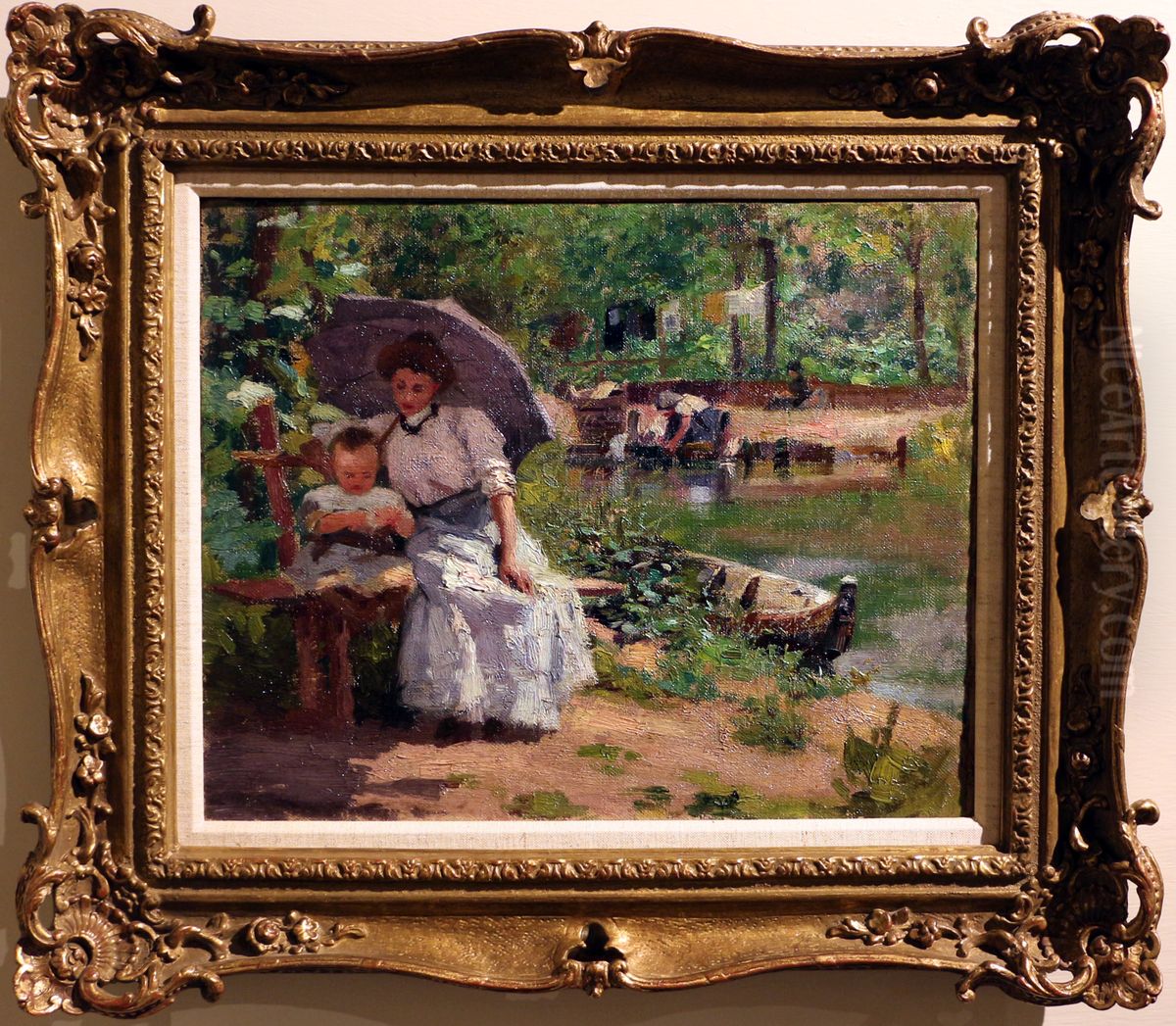 Woman with child sitting in a wood Oil Painting by Federico Zandomeneghi