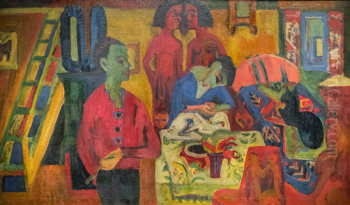 Interior with painter Oil Painting by Ernst Ludwig Kirchner